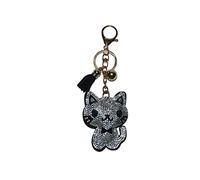 Popfizzy Bling Keychain, Rhinestone Purse Charm, Backpack Key Chain, Crystal Bag Charms, Key Fob, Cat Black/White (Gold), One Size