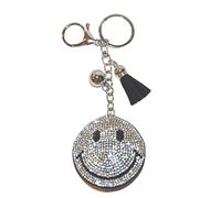 Popfizzy Bling Keychain, Rhinestone Purse Charm, Backpack Key Chain, Crystal Bag Charms, Key Fob, Smiley Face (Silver), One Size