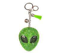 Popfizzy Crystal Keychains for Women and Girls, Bedazzled Purse Charms, Bling Backpack Accessories, Bag Charms, Handmade Gift, Green Alien Head (Silver), One Size