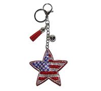 Popfizzy Crystal Keychains for Women and Girls, Bedazzled Purse Charms, Bling Backpack Accessories, Bag Charms, Handmade Gift, American Flag Star (Silver), One Size