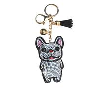 Popfizzy Crystal Keychains for Women and Girls, Bling Backpack Accessories, Bedazzled Purse Charms, Bag Charm, Handmade Gift, White French Bulldog (Gold), L