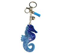 Popfizzy Crystal Keychains for Women and Girls, Bling Backpack Keyring, Bedazzled Purse Charms, Bag Charms, Handmade Gifts, Seahorse (Silver), One Size