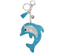 Popfizzy Crystal Keychains for Women and Girls, Bling Backpack Keyring, Bedazzled Purse Charms, Bag Charms, Handmade Gifts, Dolphin Aqua (Silver), One Size
