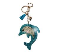 Popfizzy Crystal Keychains for Women and Girls, Bling Backpack Keyring, Bedazzled Purse Charms, Bag Charms, Handmade Gifts, Dolphin Aqua (Silver), One Size