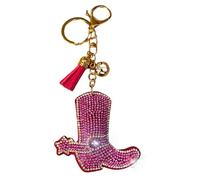 Popfizzy Crystal Keychains for Women and Girls, Bling Backpack Keyring, Bedazzled Purse Charms, Bag Charms, Handmade Gifts, Pink Cowboy Boots (Gold), One Size
