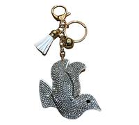 Popfizzy Cute Keychain Accessories for Women and Girls, Bling Keychain, Rhinestone Car Keys Keychain, White Dove (Gold), One Size