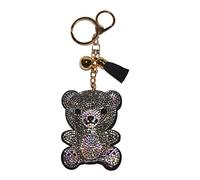 Popfizzy Keychain for Women and Girls, Rhinestone Purse Charm, Bling Backpack Key Fob, Crystal Bag Charms, Fun Keyrings, Teddy Bear Grey, Medium
