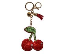 Popfizzy Keychain for Women and Girls, Rhinestone Purse Charm, Bling Backpack Key Fob, Crystal Bag Charms, Fun Keyrings, Cherry, Medium