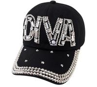 Popfizzy Rhinestone Diva Hat for Women, Bedazzled Queen Gifts, Bling Hats for Women Trendy, Sparkly Princess Accessories, Diva Hat (Black), One Size