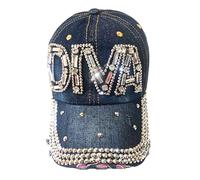 Popfizzy Rhinestone Diva Hat for Women, Bedazzled Queen Gifts, Bling Hats for Women Trendy, Sparkly Princess Accessories, Diva Hat (Dark Denim), One Size