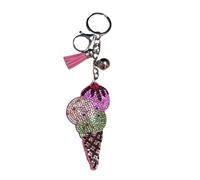 Popfizzy Rhinestone Keychain Accessories for Women, Bling Keychain, Car Keys Keychain Charms, Cute Purse Charms for Handbags, Ice Cream Cone (Silver), One Size