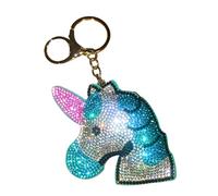 Popfizzy Rhinestone Keychain Accessories for Women, Car Keys Keychain Charm, Car Key Fob Keychain, Purse Charms, Bag Keychain, Blue Unicorn Head (Silver), L
