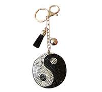 Popfizzy Rhinestone Keychain Accessories for Women, Car Keys Keychain Charm, Car Key Fob Keychain, Purse Charms, Bag Keychain, Yin Yang Black & White (Silver), L