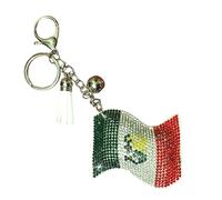 Popfizzy Rhinestone Keychain Accessories for Women, Car Keys Keychain Charms, Bling Keychain, Cute Purse Charms for Handbags, Mexico Flag (Silver), One Size