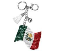 Popfizzy Rhinestone Keychain Accessories for Women, Car Keys Keychain Charms, Bling Keychain, Cute Purse Charms for Handbags, Mexico Flag (Silver), One Size