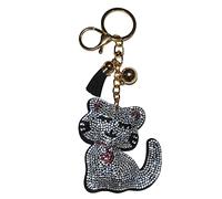 Popfizzy Rhinestone Keychain for Women, Bling Purse Charms for Handbags, Girls Backpack Key Fob, Crystal Bag Charm Keyrings, Fancy Cat White, Medium