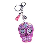 Popfizzy Rhinestone Keychains for Women and Girls, Bling Backpack Keyring, Cute Purse Charms, Cool Key Fob, Fun Keychain Gift, Pink Sugar Skull (Silver), One Size