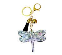 Popfizzy Rhinestone Keychains for Women and Girls, Bling Backpack Keyrings, Purse Charms, Sparkle Key Fob, Fun Keychain Gifts, Dragonfly Ab (Silver), One Size