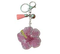 Popfizzy Rhinestone Keychains for Women and Girls, Bling Bag Charm, Sparkle Purse Charm, Backpack Charms, Gifts for Women, Pink Hawaiian Flower (Silver), Large