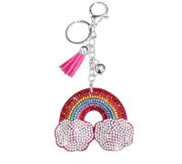 Popfizzy Rhinestone Keychains for Women, Bling Purse Charms, Birthday Gifts for Her, Backpack Key Chains, Handmade Bag Charms, Magical Rainbow (Silver), 2" tall x 2.5" wide x .5" thick