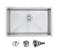 POPFLY 28×20 Inch Undermount SUS 304 Kitchen Sink, 18 Gauge Stainless Steel Handmade 9 Inchs Deep Single Bowl Bar Sinks, Brushed Nickel