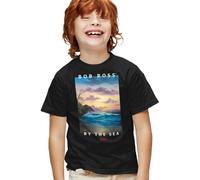 popfunk Bob Ross By The Sea Kids T Shirt, Black, 12-13Y