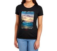 popfunk Bob Ross By The Sea Womens T Shirt, Black, S