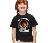 popfunk Bob Ross Happy Retro Kids T Shirt, Black, 5-6Y
