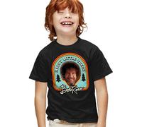 popfunk Bob Ross Little Trees Badge Kids T Shirt, Black, 7-8Y