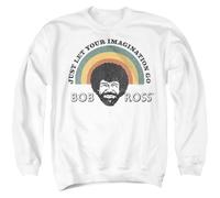 popfunk Bob Ross Rainbow Unisex Sweatshirt, White, Medium