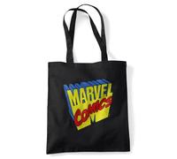 popfunk Marvel Retro 3D Logo Yellow Grocery Travel Reusable Tote Bag, Black, 38X42Cm
