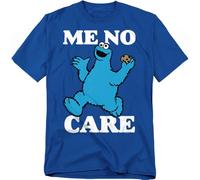 Sesame Street Cookie Monster Me No Care Unisex T Shirt, Royal, Small