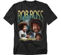 popfunk Unisex Bob Ross Homage Unisex T Shirt, Black T-Shirt (Pack of 1)