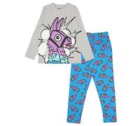 Fortnite Boy's Fortnite Long Pyjama for Boys, Loot Llama Crew Neck T-shirt With Pants pajama sets, Blue Heather Grey, 14-15 Years UK