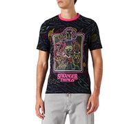 Stranger Things Neon Characters Print T-Shirt, Adults, S-5XL, Black, Official Merchandise