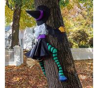 POPGIFTU 160cm Crashing Witch Halloween Decoration - Flying Witch Into Tree Hanging Prop for Garden, Front Porch, Pillars, Front Door & Haunted House Décor