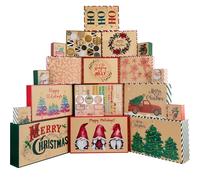 POPGIFTU 18 Kraft Christmas Boxes for Gifts Bulk with Lids(4 Sizes and 18 Designs), Xmas Gift Wrap Boxes with Name Stickers, Decorative Gift Boxes for Wrapping Christmas Holiday Present