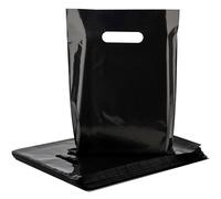 POPGIFTU Black Plastic Carrier Bags 100 Pack - 23x30cm Small Retail Shopping Bags Bulk with Handles for Small Business, Boutique, Clothing Stores, Gifts, Market Stall, Trade Shows, Wholesale