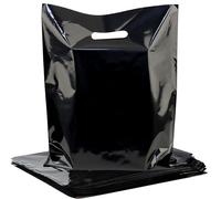 POPGIFTU Black Plastic Shopping Carrier Bag 100 Pack - 30x38cm Medium Retail Merchandise Bags Bulk with Handles for Small Business, Store, Boutique, Trade Show & Wholesale