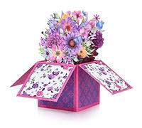 POPGIFTU Mothers Day Pop Up Card with Purple Floral Design for Mum, Grandma, Women, Girlfriend, Handmade Paper Flower Bouquet 3D Birthday Cards for Her, Includes Envelope and Note