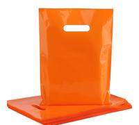 POPGIFTU Orange Plastic Carrier Bags100 Pack - 23x30cm Glossy Orange Shopping Retail Bags with Handles for Party Favors, Birthday, Boutique, Trade Shows, Small Business & Retail Store