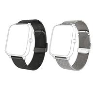 Popglory P22 Smart Watch Bands, 20mm Adjustable Replacement Silicone and Stainless Bands Quick Release Watch Straps for Women Men(2 Pack)