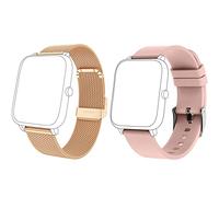 Popglory P22 Smart Watch Bands, 20mm Adjustable Replacement Silicone and Stainless Bands Quick Release Watch Straps for Women Men(2 Pack)