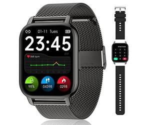 Popglory Smart Watch for Women Men Answer/Make Calls, 1.85" Smartwatch 44mm 2 Straps & Split Screen, 100+ Sports Fitness Watch with Blood Pressure/Oxygen/Heart Rate Monitor for iOS and Android