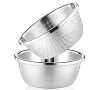POPGRADE 3.5 QT Stainless Steel Colander & Mixing Bowl Set, Rice Strainer & Fruit Cleaner, Vegetable Washing Colander with Salad Mixing Bowl (2pcs)