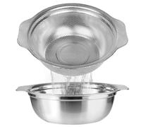 POPGRADE Stainless Steel Colander for Kitchen, 2.5QT Rice Washer Strainer with Mixing Bowl, Colander Bowl Set with Microporous for Washing Rice, Pasta, Spaghetti, Fruits, Dishwasher Safe(2PC)