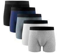 POPKOK Mens Big and Tall Underwear Cotton Boxer Briefs with Fly 5 Pack(4X-Large, Basic Color)