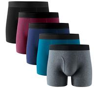POPKOK Mens Underwear Cotton Boxer Briefs with Fly 5 Pack(S, Multicolor)