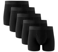 POPKOK Mens Underwear Cotton Boxer Briefs with Fly 5 Pack(XXL, Black)