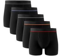 POPKOK Mens Underwear Cotton Stretch Boxer Briefs with Fly 5 Pack(M, Vitality Red/Orange/Blue/Grey/White)